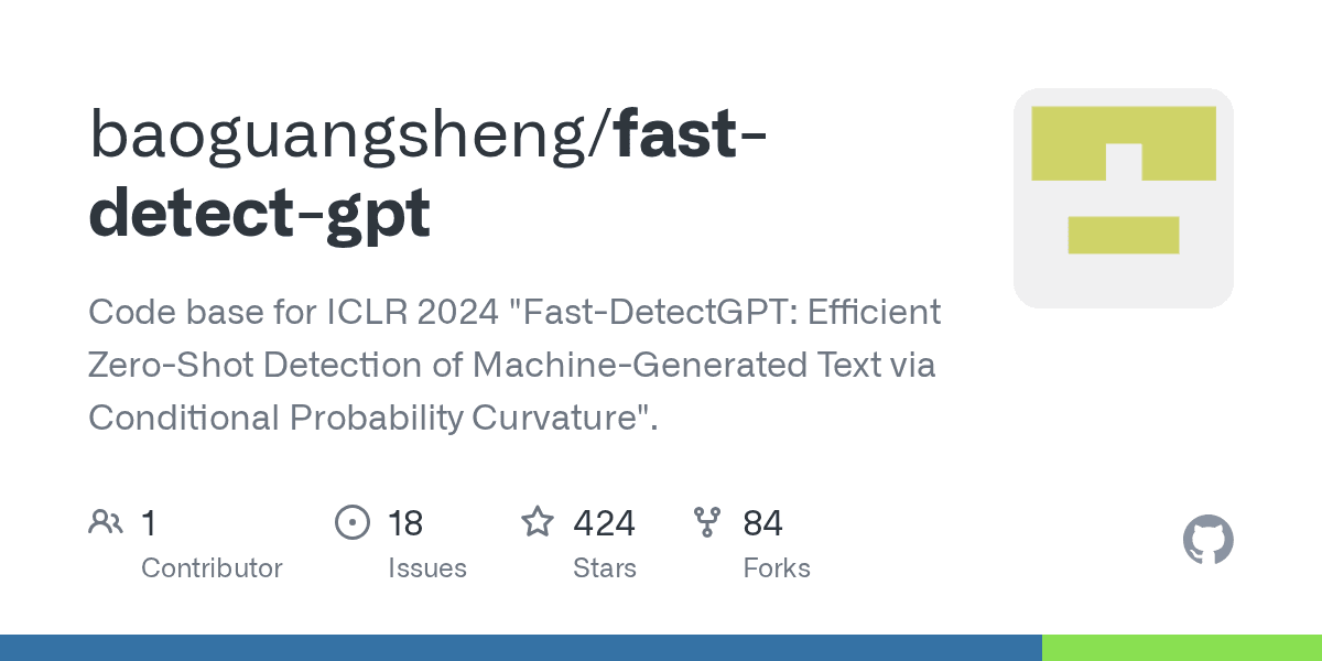 GitHub repository card for fast-detect-gpt showing its description, stars and forks