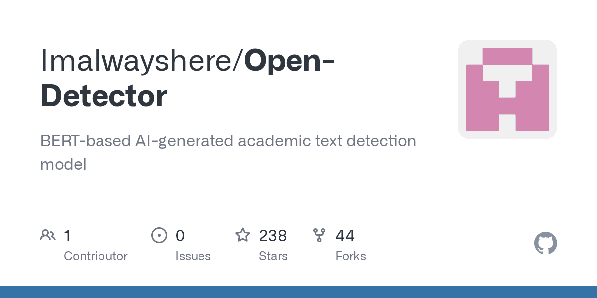 GitHub repository card for Open-Detector showing its description, stars and forks